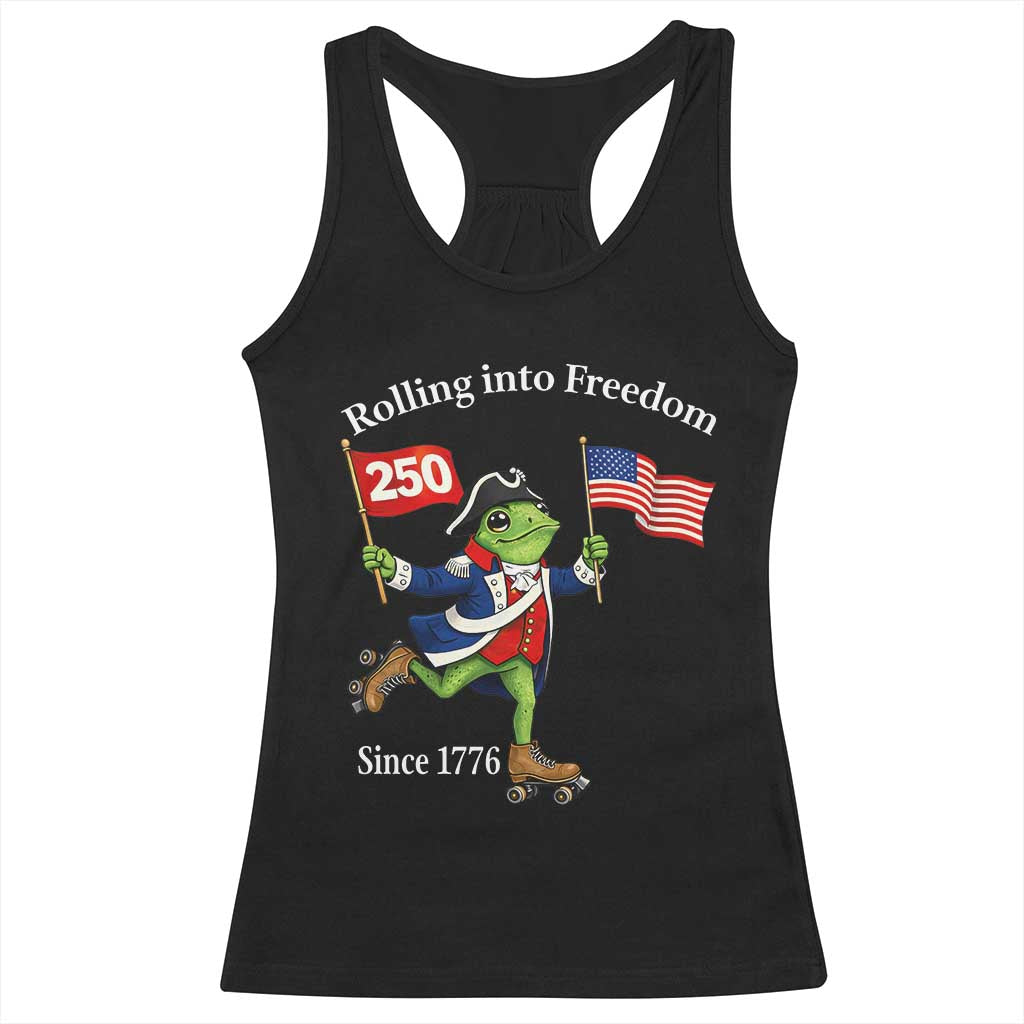 Funny Patriotic Frog Racerback Tank Top Rolling Into 250 Years Of Liberty