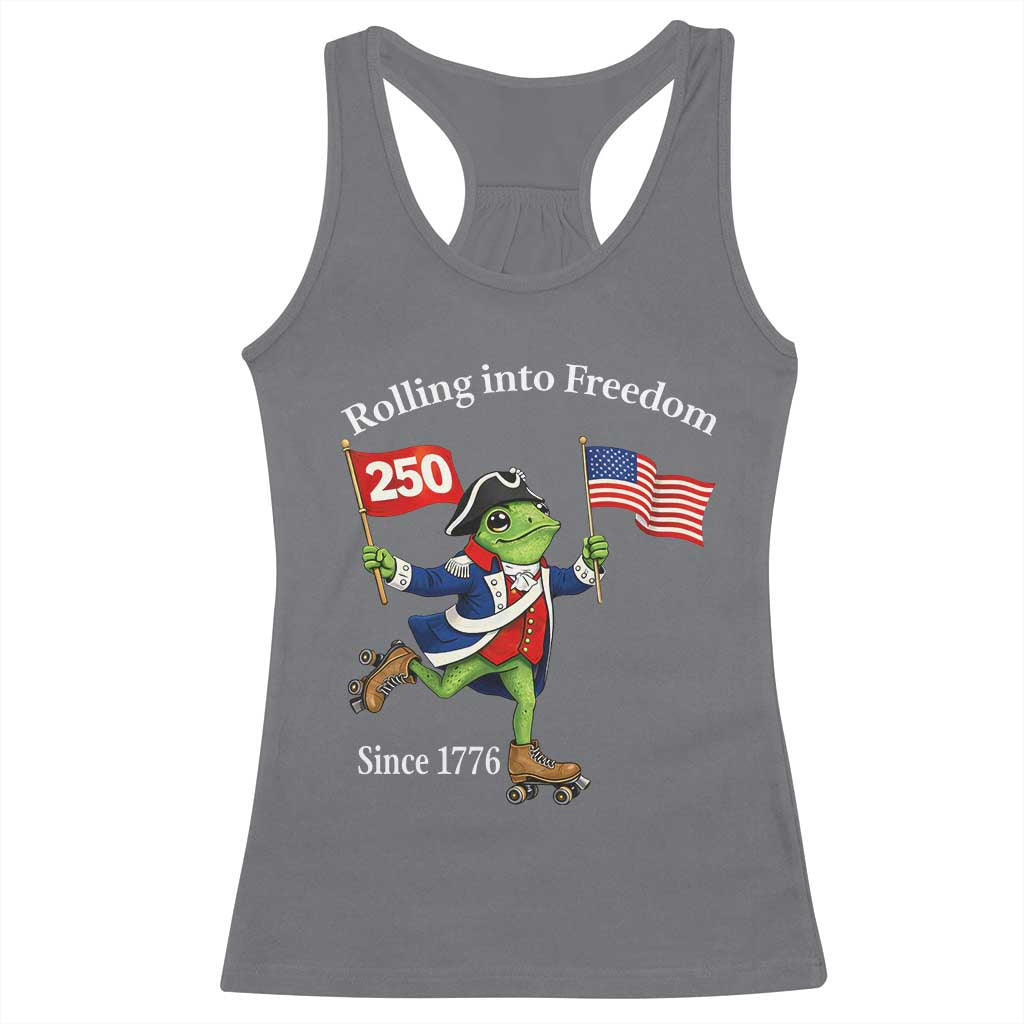 Funny Patriotic Frog Racerback Tank Top Rolling Into 250 Years Of Liberty