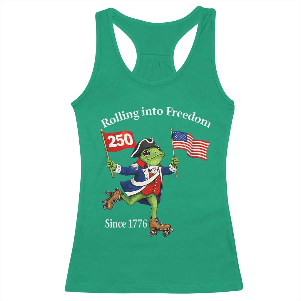 Funny Patriotic Frog Racerback Tank Top Rolling Into 250 Years Of Liberty