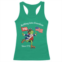Funny Patriotic Frog Racerback Tank Top Rolling Into 250 Years Of Liberty