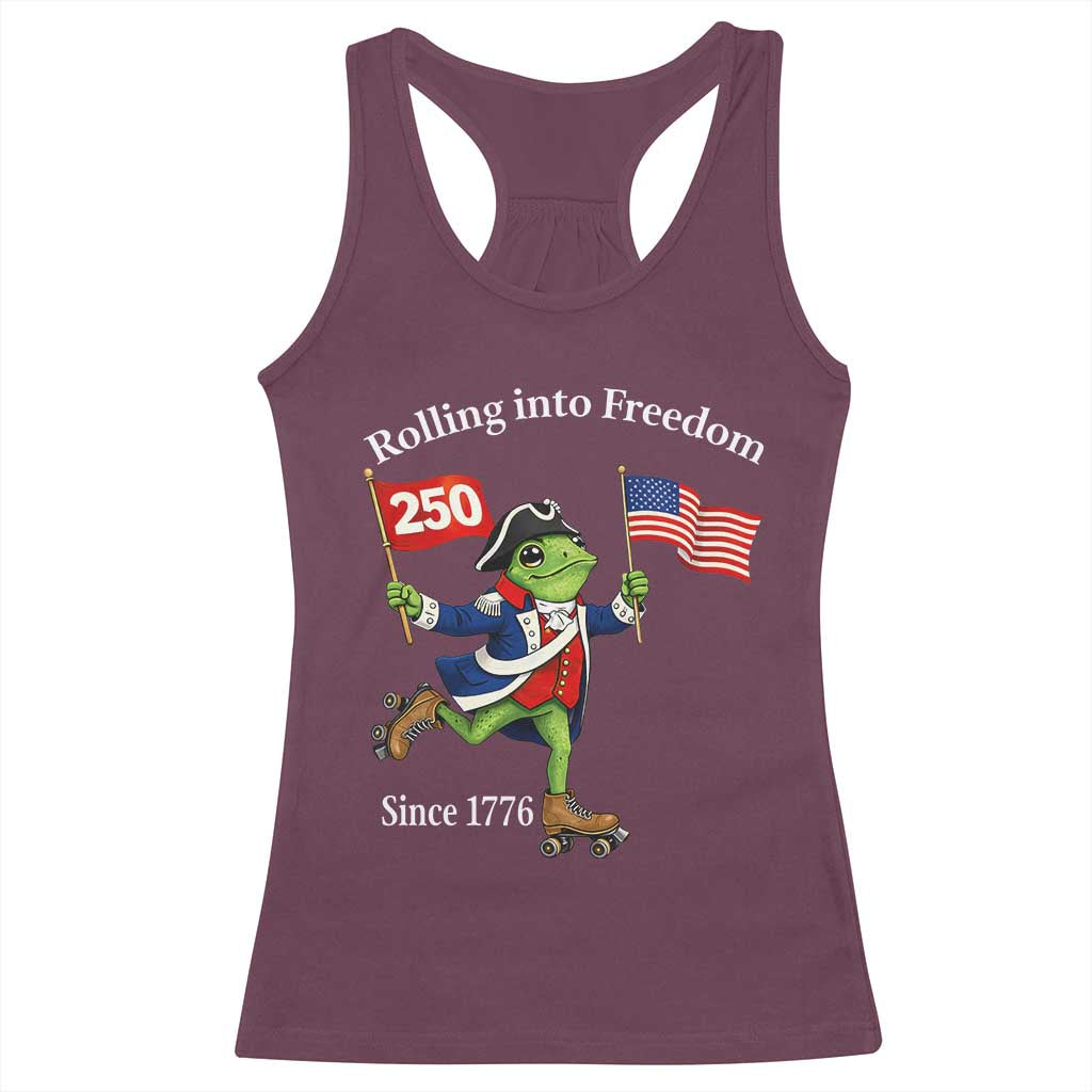 Funny Patriotic Frog Racerback Tank Top Rolling Into 250 Years Of Liberty