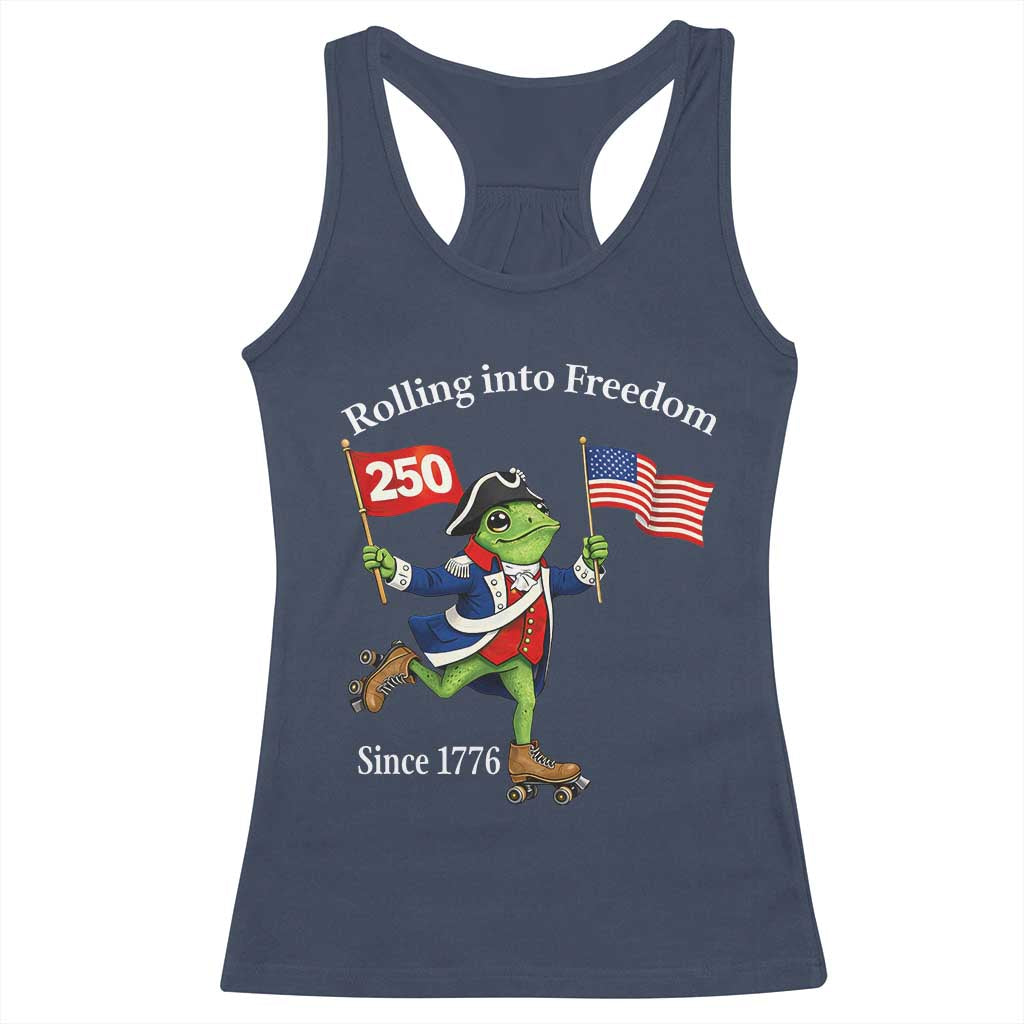 Funny Patriotic Frog Racerback Tank Top Rolling Into 250 Years Of Liberty