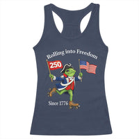 Funny Patriotic Frog Racerback Tank Top Rolling Into 250 Years Of Liberty