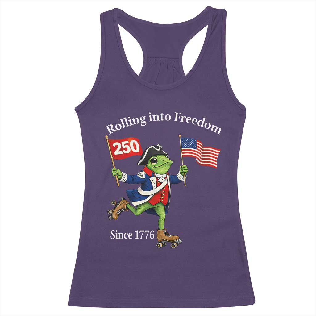 Funny Patriotic Frog Racerback Tank Top Rolling Into 250 Years Of Liberty
