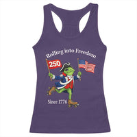 Funny Patriotic Frog Racerback Tank Top Rolling Into 250 Years Of Liberty