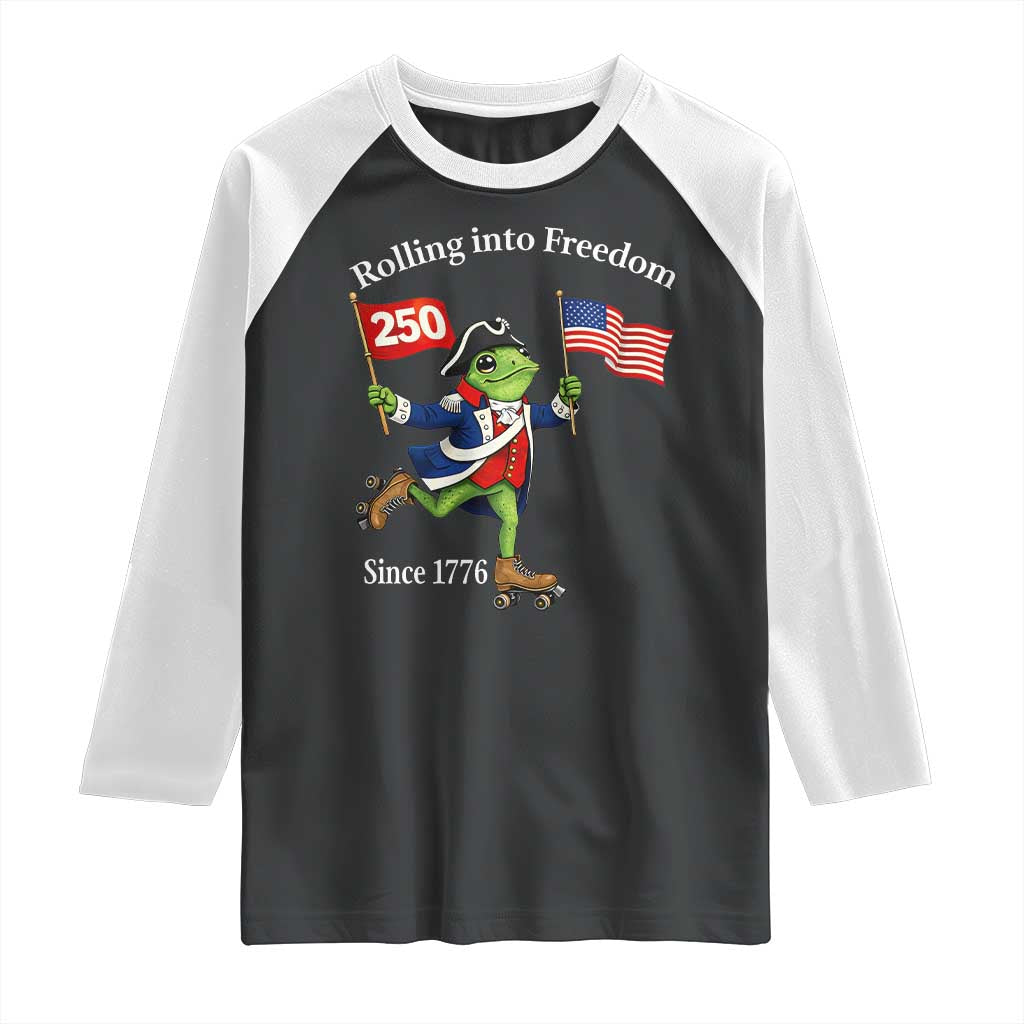 Funny Patriotic Frog Raglan Shirt Rolling Into 250 Years Of Liberty