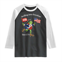 Funny Patriotic Frog Raglan Shirt Rolling Into 250 Years Of Liberty