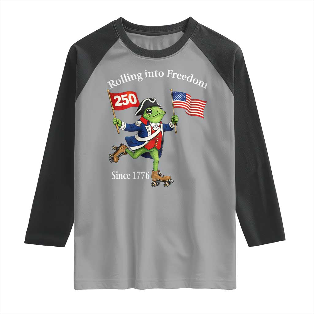 Funny Patriotic Frog Raglan Shirt Rolling Into 250 Years Of Liberty