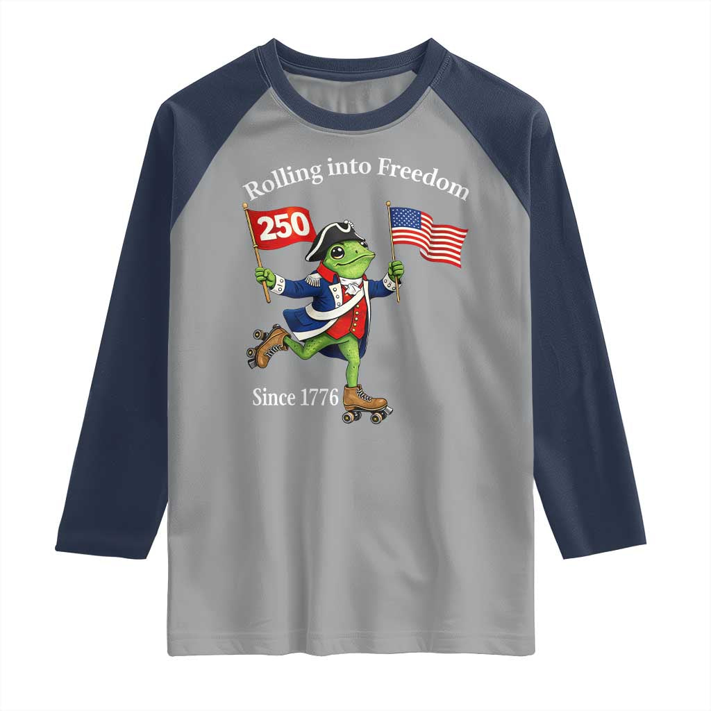 Funny Patriotic Frog Raglan Shirt Rolling Into 250 Years Of Liberty