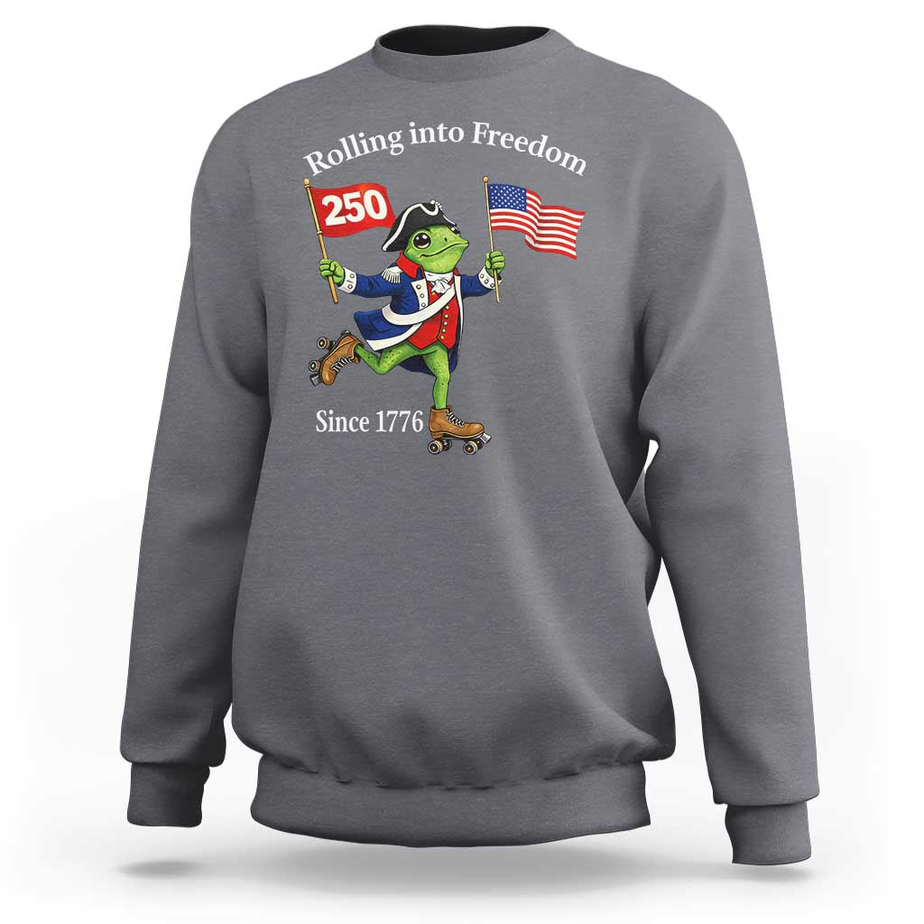 Funny Patriotic Frog Sweatshirt Rolling Into 250 Years Of Liberty