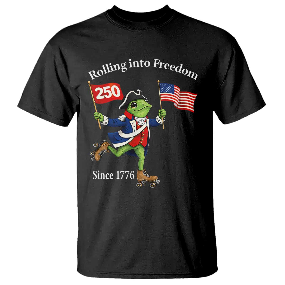Funny Patriotic Frog T Shirt Rolling Into 250 Years Of Liberty