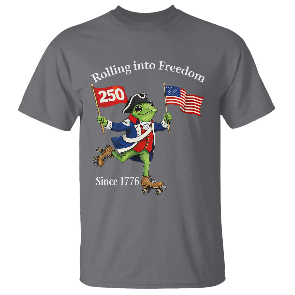 Funny Patriotic Frog T Shirt Rolling Into 250 Years Of Liberty