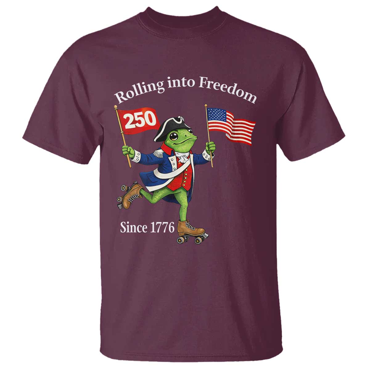 Funny Patriotic Frog T Shirt Rolling Into 250 Years Of Liberty
