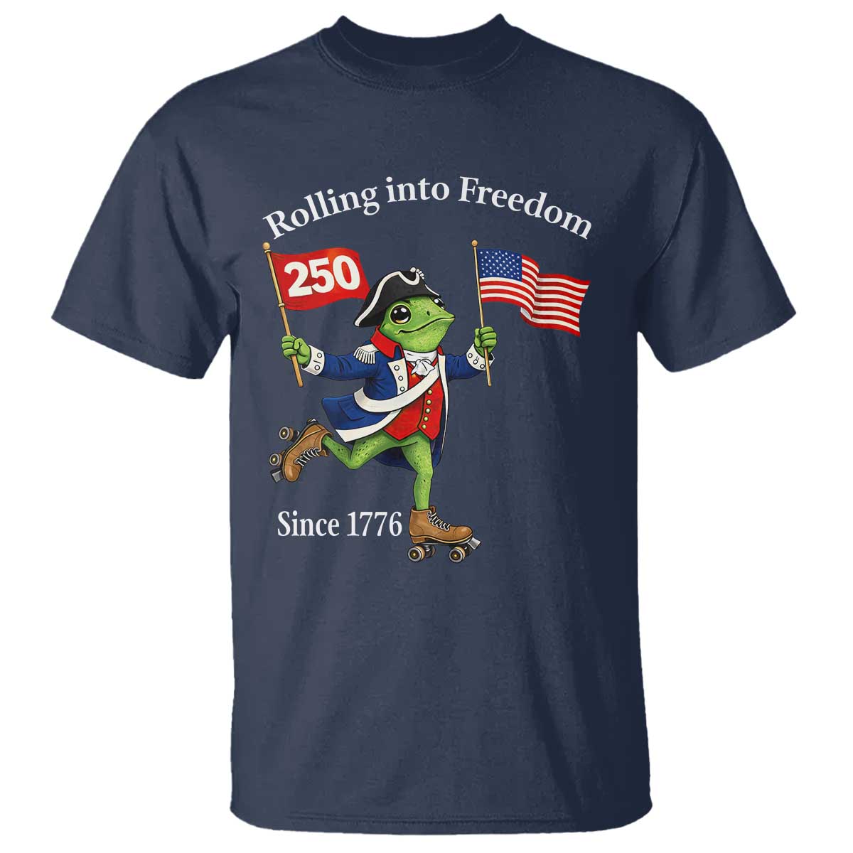 Funny Patriotic Frog T Shirt Rolling Into 250 Years Of Liberty