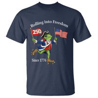 Funny Patriotic Frog T Shirt Rolling Into 250 Years Of Liberty
