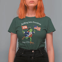 Funny Patriotic Frog T Shirt For Women Rolling Into 250 Years Of Liberty