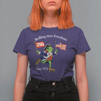 Funny Patriotic Frog T Shirt For Women Rolling Into 250 Years Of Liberty