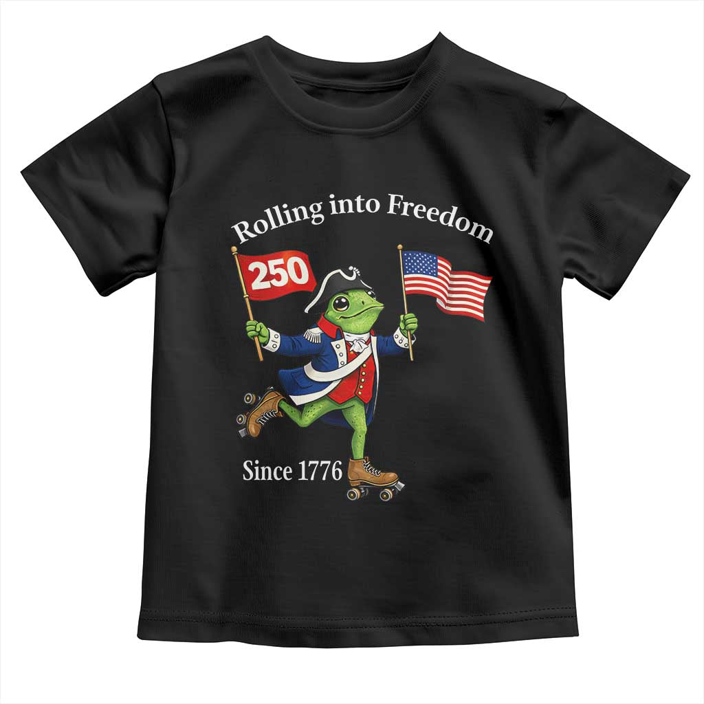 Funny Patriotic Frog Toddler T Shirt Rolling Into 250 Years Of Liberty