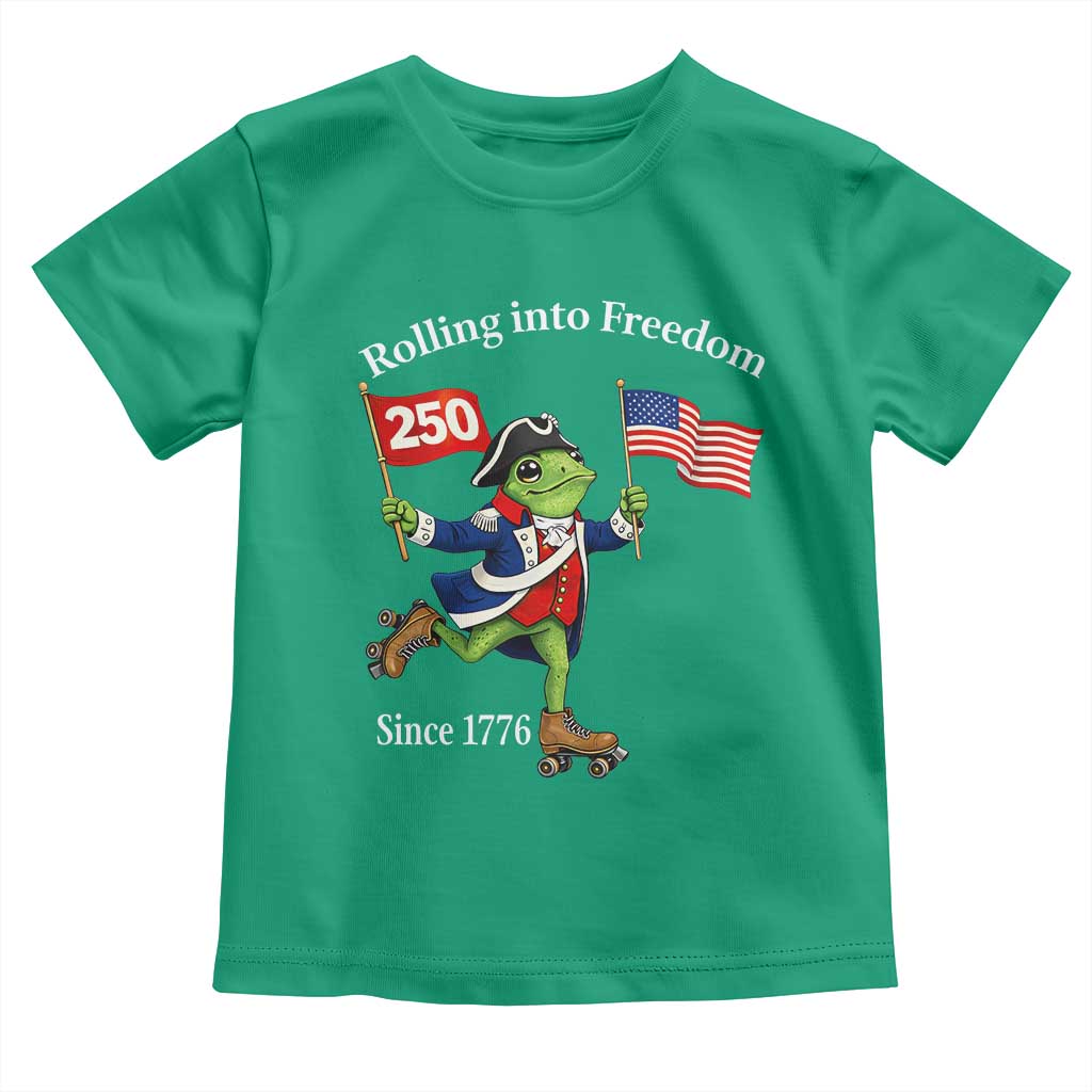 Funny Patriotic Frog Toddler T Shirt Rolling Into 250 Years Of Liberty