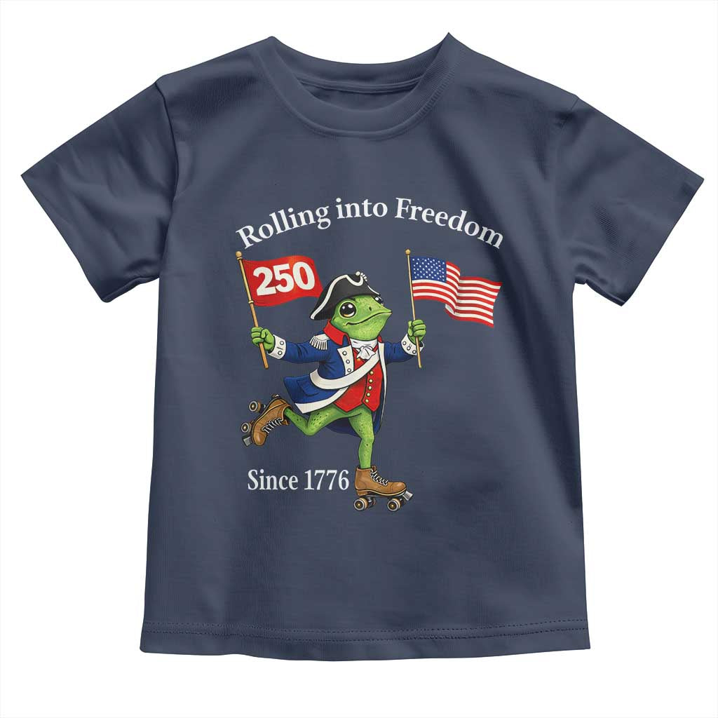 Funny Patriotic Frog Toddler T Shirt Rolling Into 250 Years Of Liberty