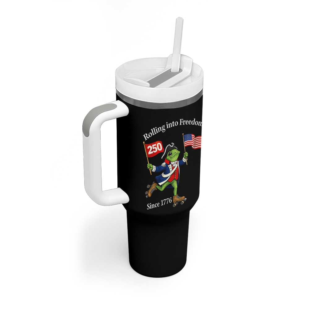 Funny Patriotic Frog Tumbler With Handle Rolling Into 250 Years Of Liberty