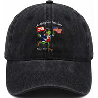 Funny Patriotic Frog Washed Cotton Baseball Cap Rolling Into 250 Years Of Liberty