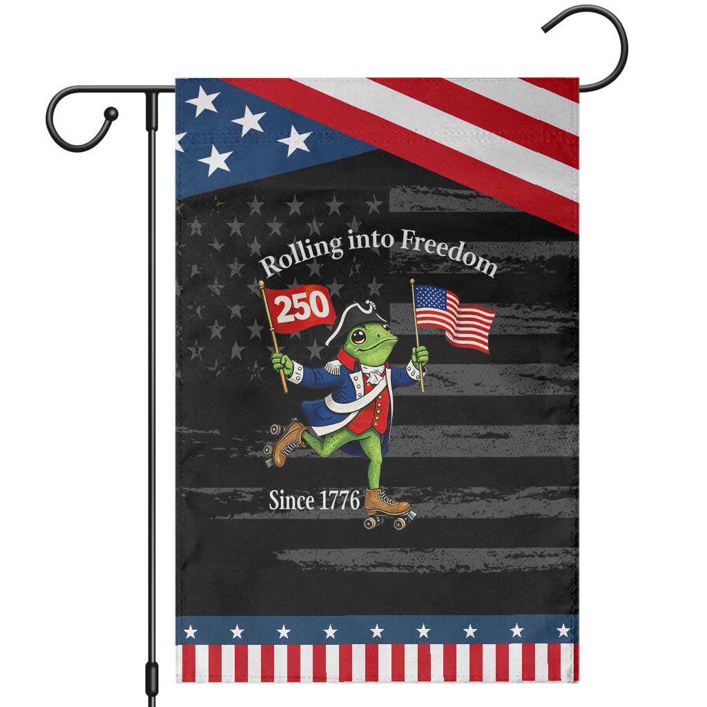 Funny Patriotic Frog Garden Flag Rolling Into 250 Years Of Liberty