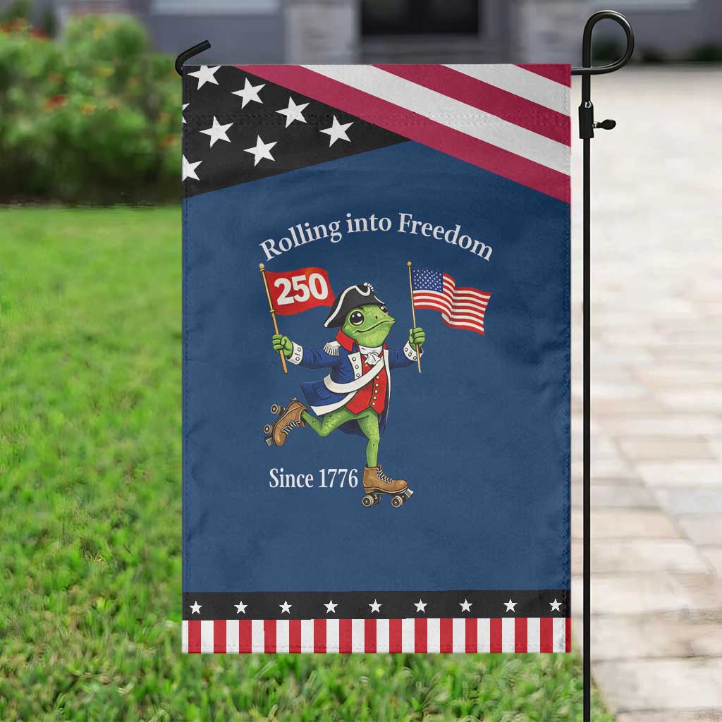 Funny Patriotic Frog Garden Flag Rolling Into 250 Years Of Liberty