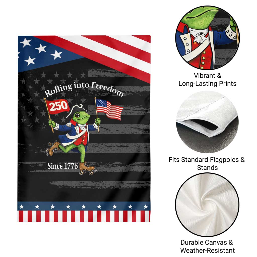 Funny Patriotic Frog Garden Flag Rolling Into 250 Years Of Liberty
