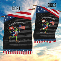 Funny Patriotic Frog Garden Flag Rolling Into 250 Years Of Liberty