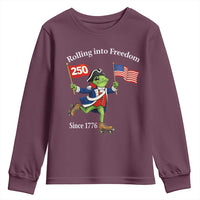 Funny Patriotic Frog Youth Sweatshirt Rolling Into 250 Years Of Liberty
