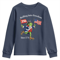 Funny Patriotic Frog Youth Sweatshirt Rolling Into 250 Years Of Liberty