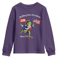 Funny Patriotic Frog Youth Sweatshirt Rolling Into 250 Years Of Liberty