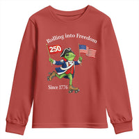 Funny Patriotic Frog Youth Sweatshirt Rolling Into 250 Years Of Liberty