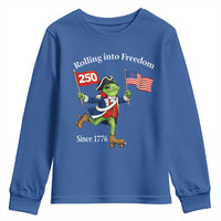 Funny Patriotic Frog Youth Sweatshirt Rolling Into 250 Years Of Liberty