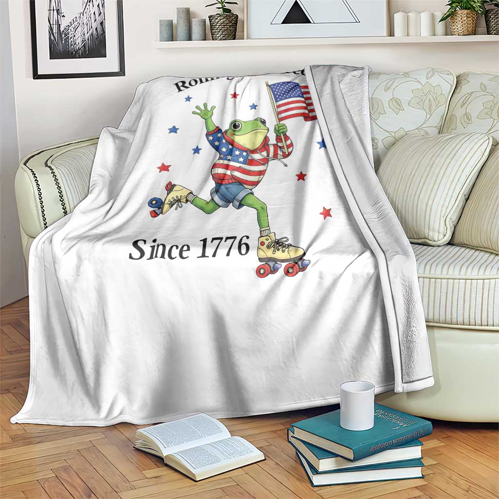 Funny Patriotic Frog Throw Blanket Rolling Into Freedom Since 1776