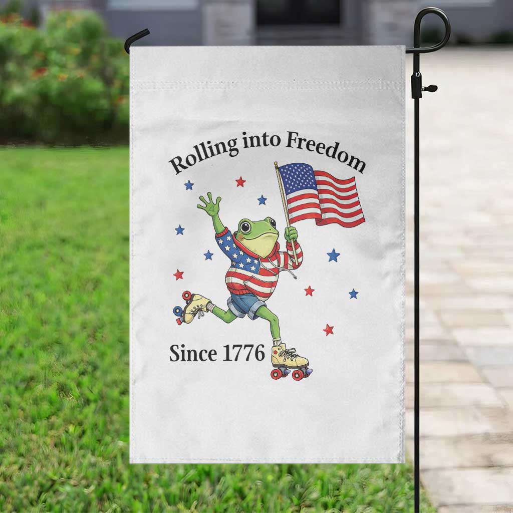 Funny Patriotic Frog Garden Flag Rolling Into Freedom Since 1776