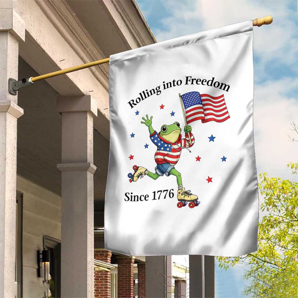 Funny Patriotic Frog Garden Flag Rolling Into Freedom Since 1776