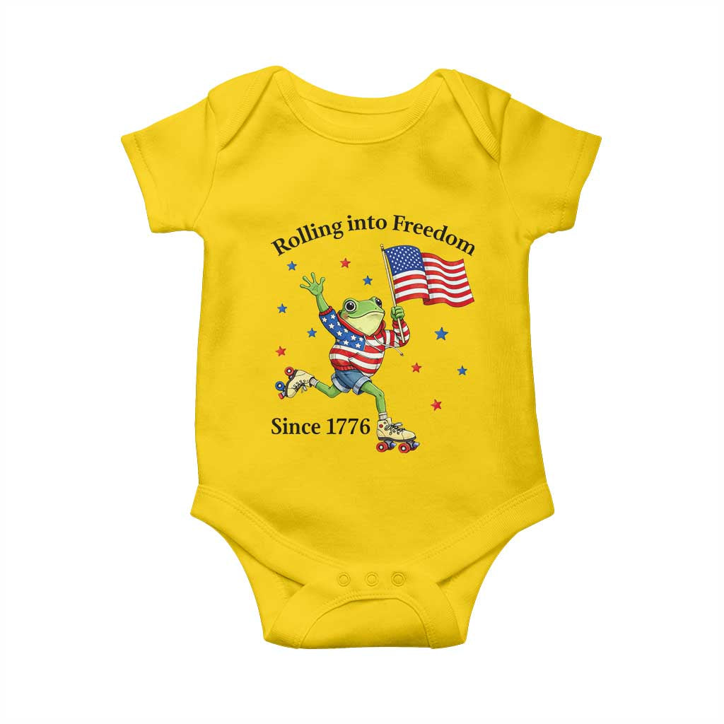 Funny Patriotic Frog Baby Onesie Rolling Into Freedom Since 1776