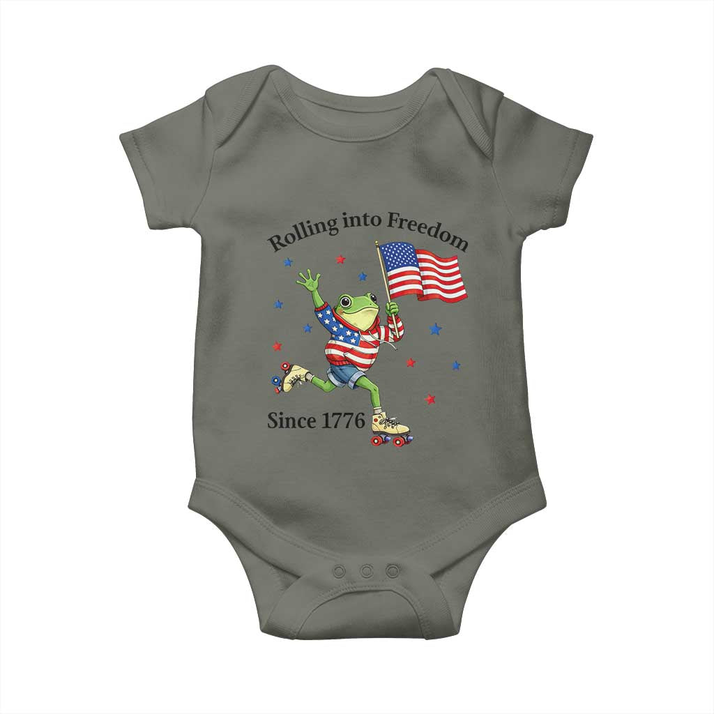 Funny Patriotic Frog Baby Onesie Rolling Into Freedom Since 1776