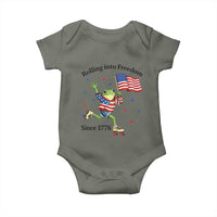 Funny Patriotic Frog Baby Onesie Rolling Into Freedom Since 1776