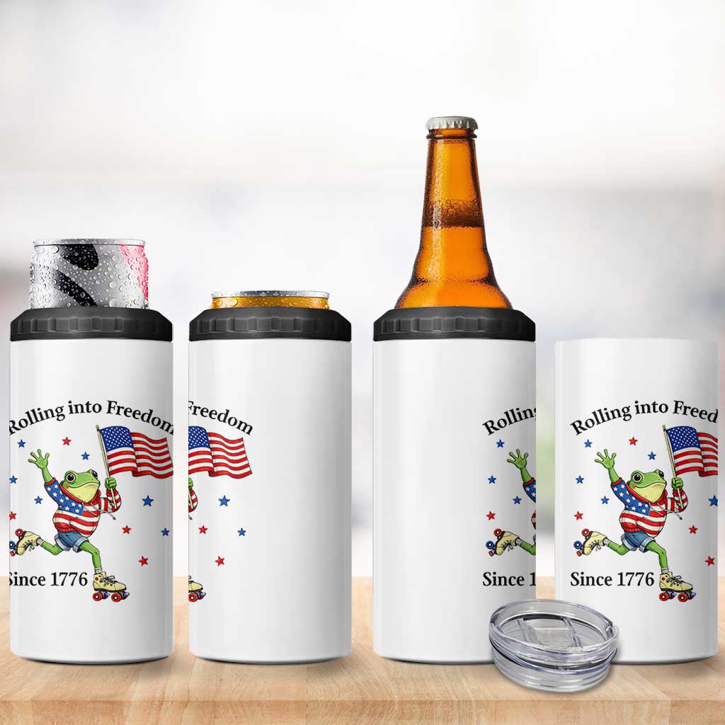 Funny Patriotic Frog 4 in 1 Can Cooler Tumbler Rolling Into Freedom Since 1776