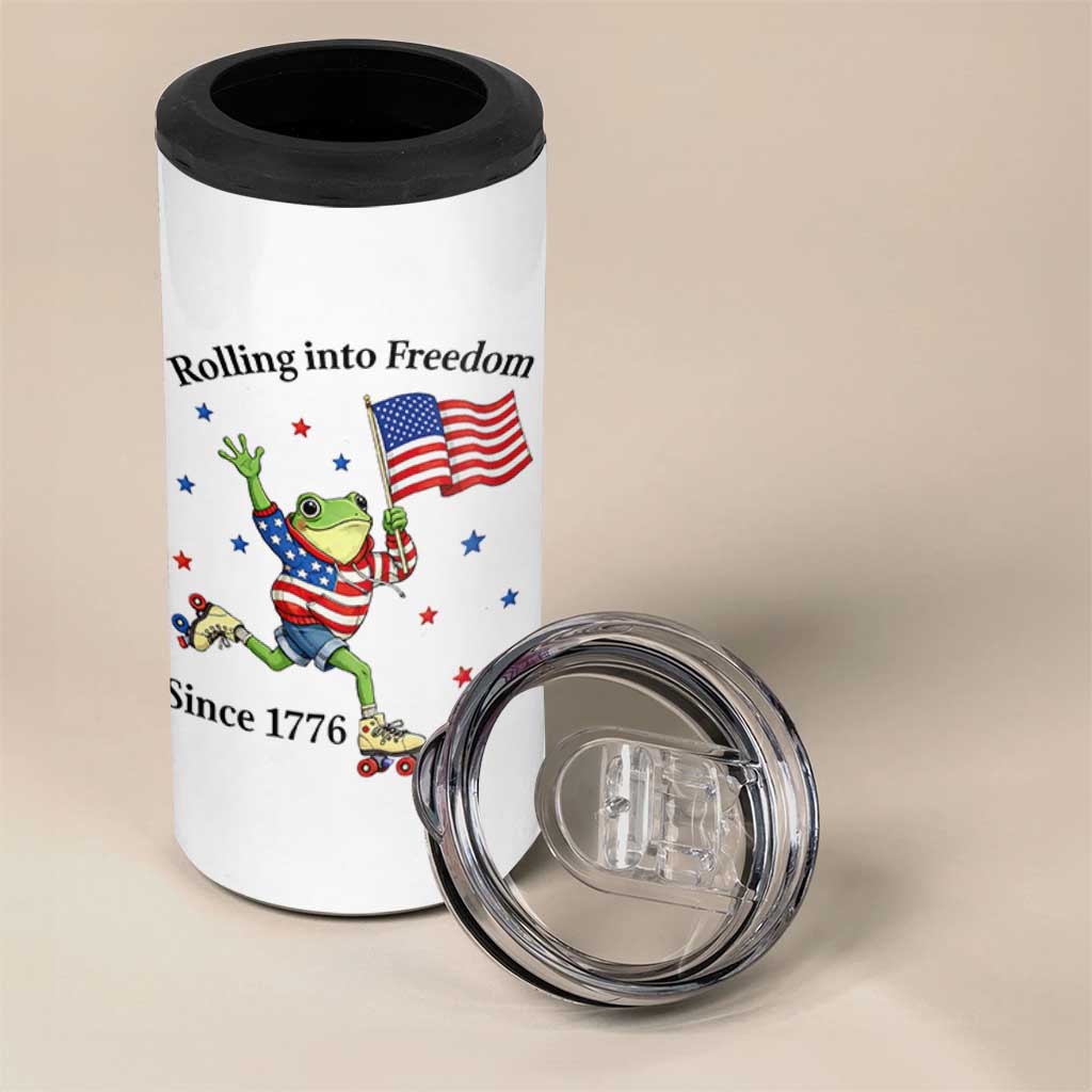Funny Patriotic Frog 4 in 1 Can Cooler Tumbler Rolling Into Freedom Since 1776