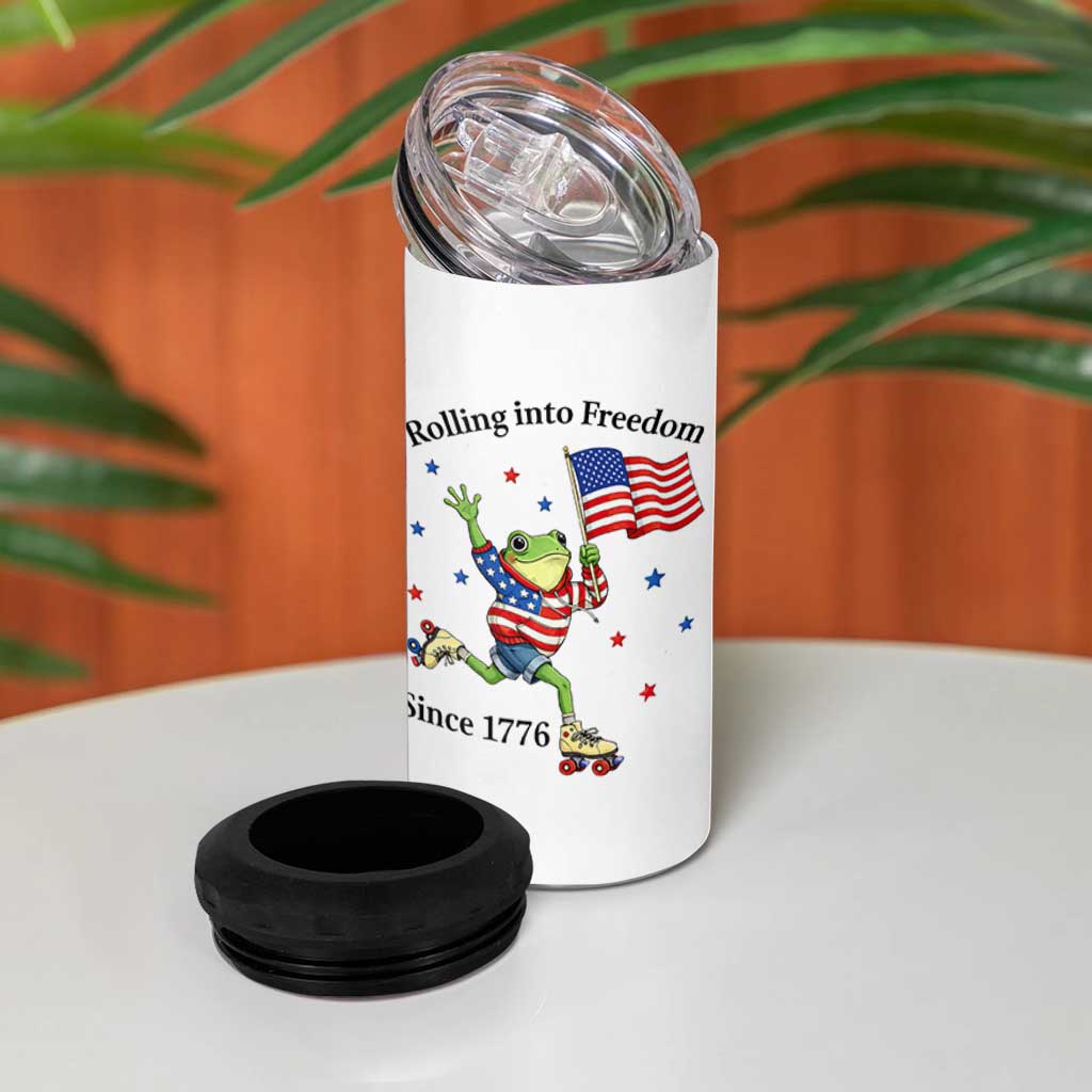 Funny Patriotic Frog 4 in 1 Can Cooler Tumbler Rolling Into Freedom Since 1776