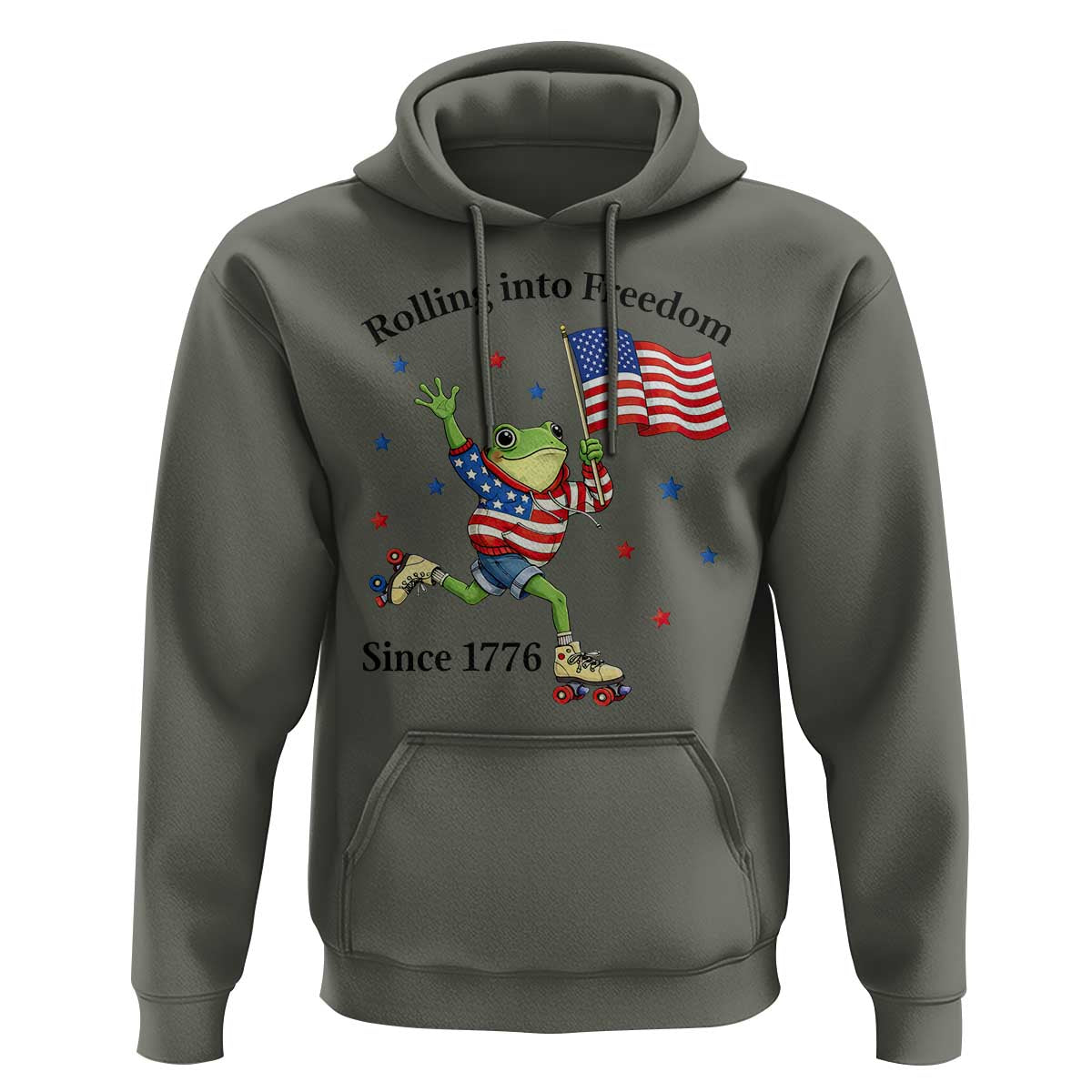 Funny Patriotic Frog Hoodie Rolling Into Freedom Since 1776