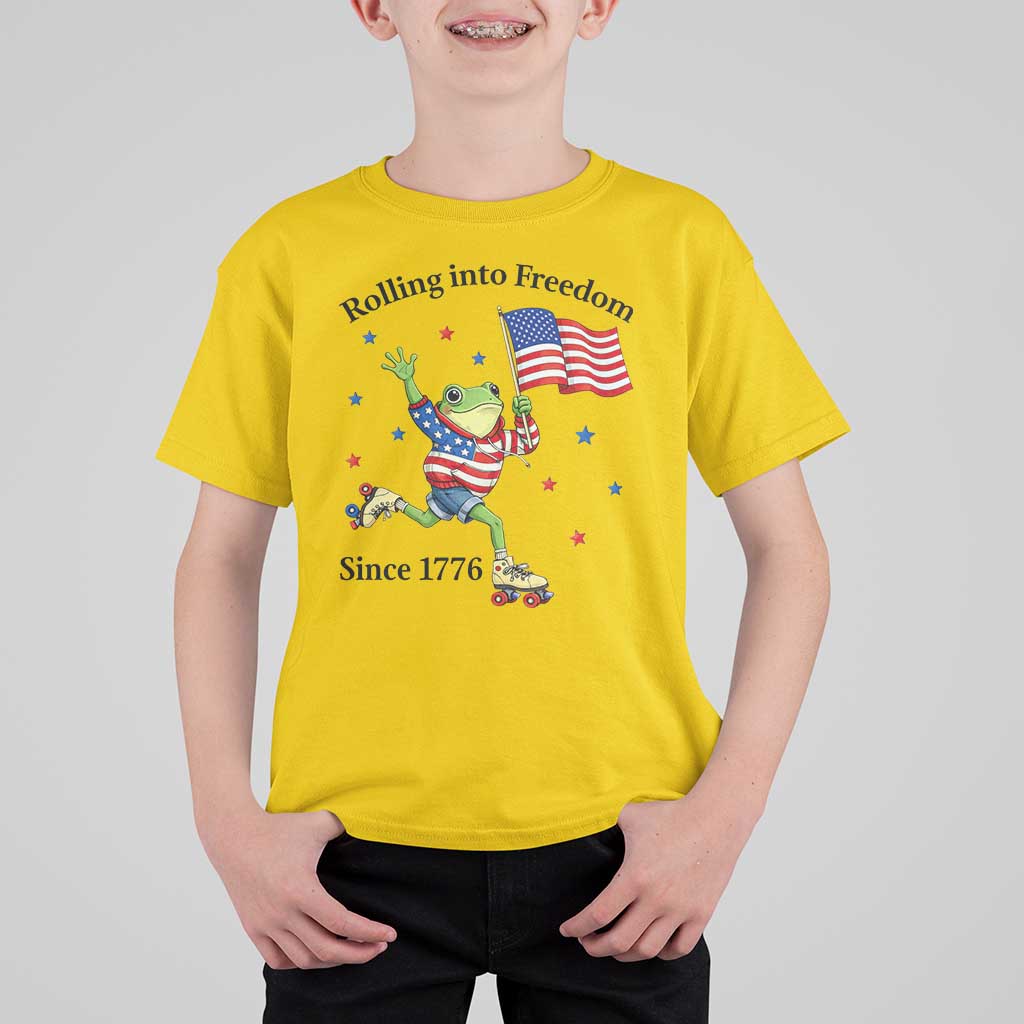 Funny Patriotic Frog T Shirt For Kid Rolling Into Freedom Since 1776