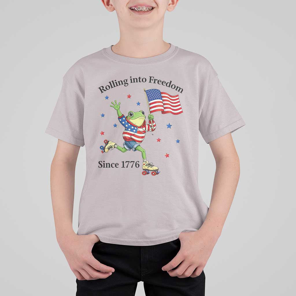 Funny Patriotic Frog T Shirt For Kid Rolling Into Freedom Since 1776