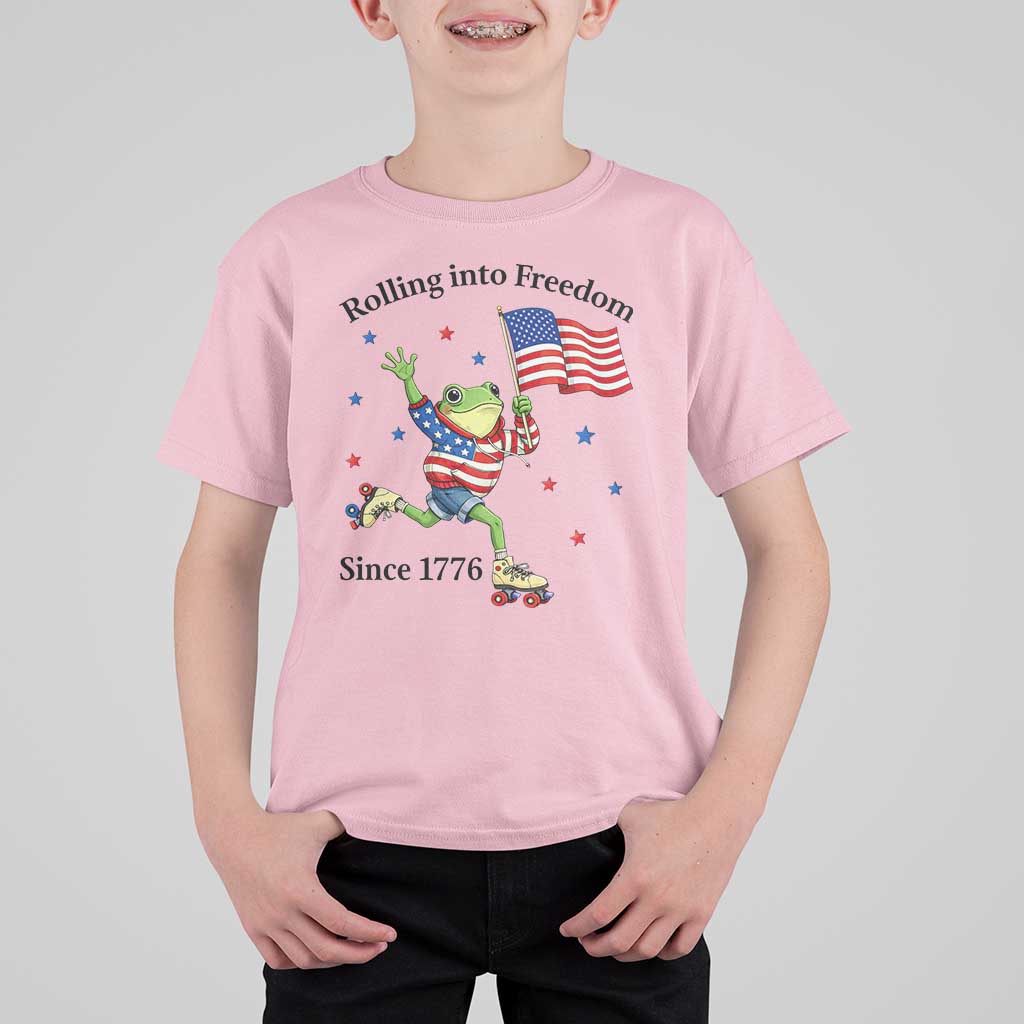 Funny Patriotic Frog T Shirt For Kid Rolling Into Freedom Since 1776