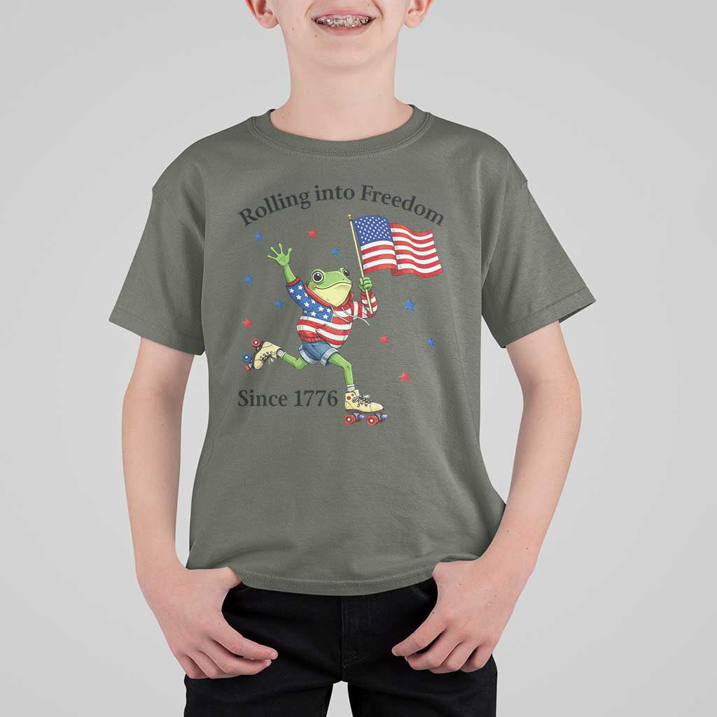 Funny Patriotic Frog T Shirt For Kid Rolling Into Freedom Since 1776