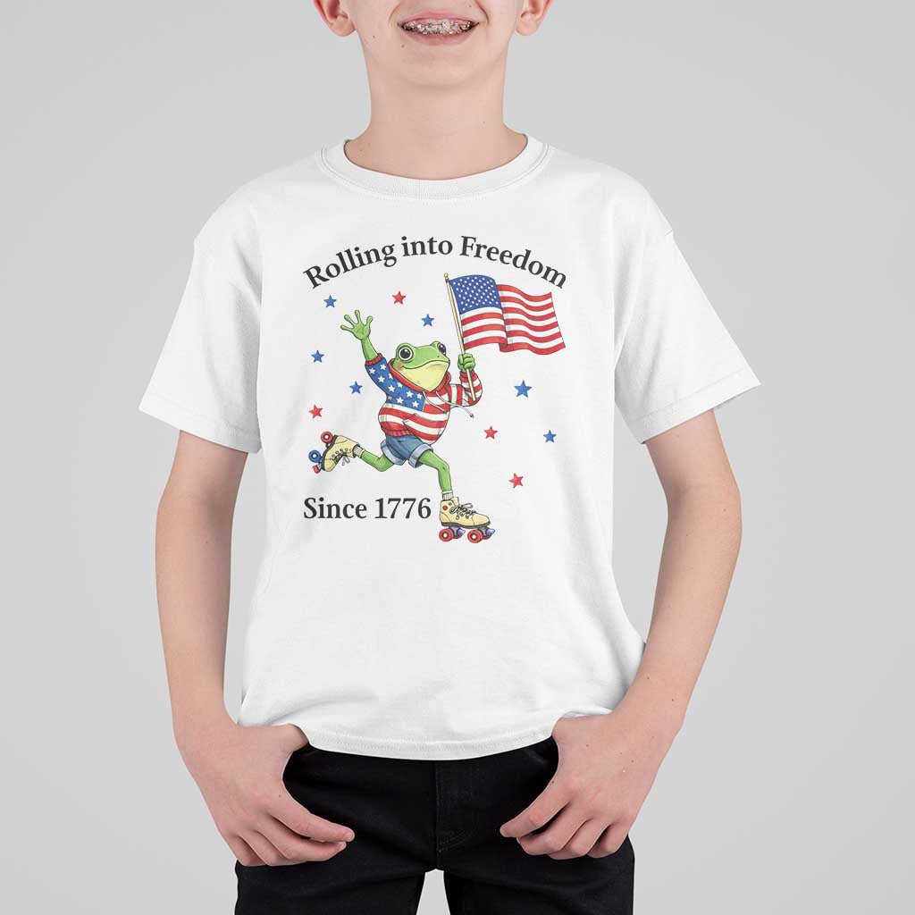 Funny Patriotic Frog T Shirt For Kid Rolling Into Freedom Since 1776